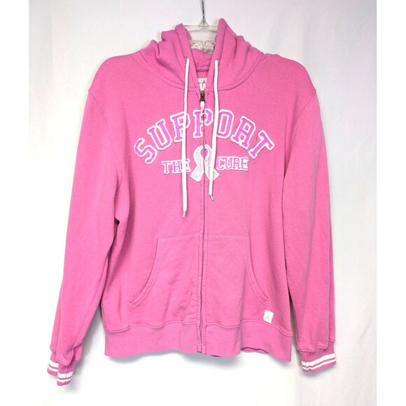 American Crown Breast Cancer Sweatshirt Womens L Support the Cure Zip Hoodie - Picture 1 of 9